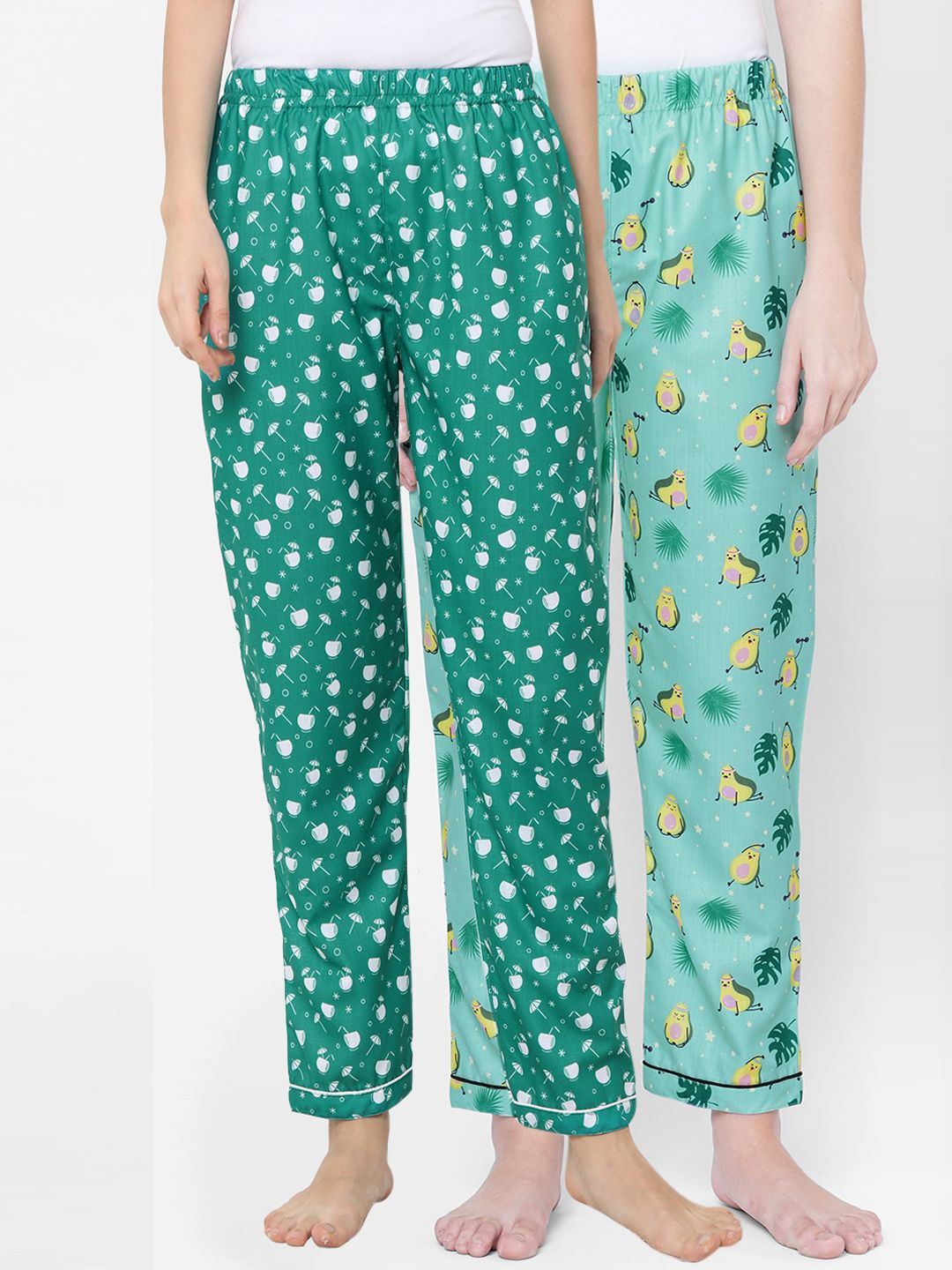 FashionRack Pack of 2 Women Green Printed Lounge Pants Price in India