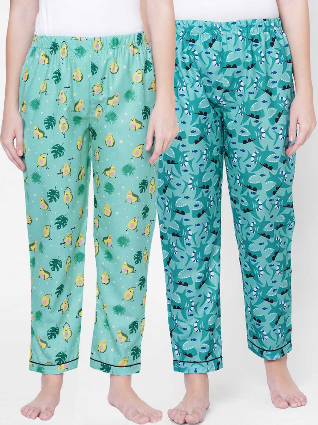 FashionRack Women Green Pack of 2 Cotton Printed Pyjamas Price in India
