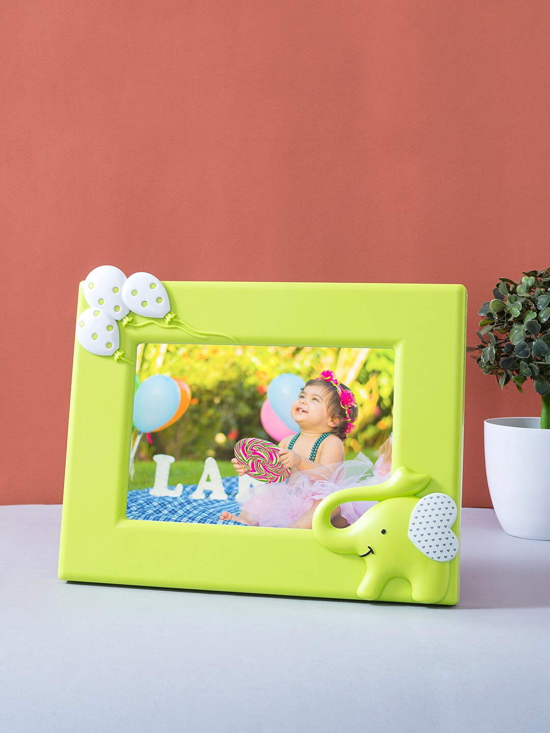 Golden Peacock Green & Grey Elephant Horizontal Table-Top Photo Frame Price in India