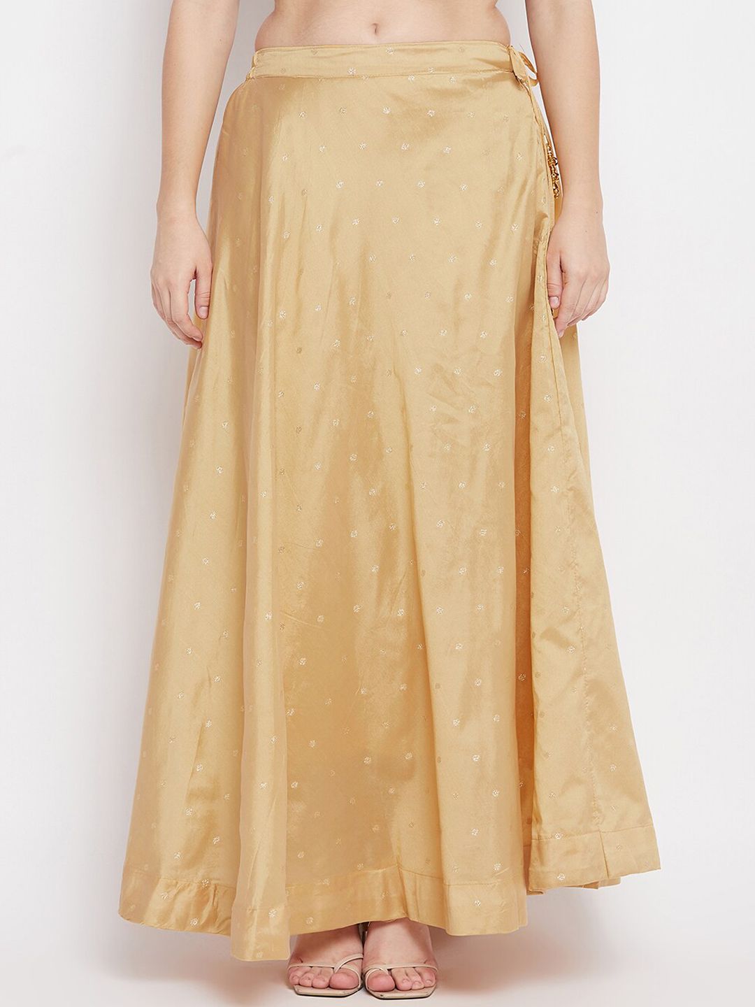 Clora Creation Women Beige Self Design Flared Maxi Skirt