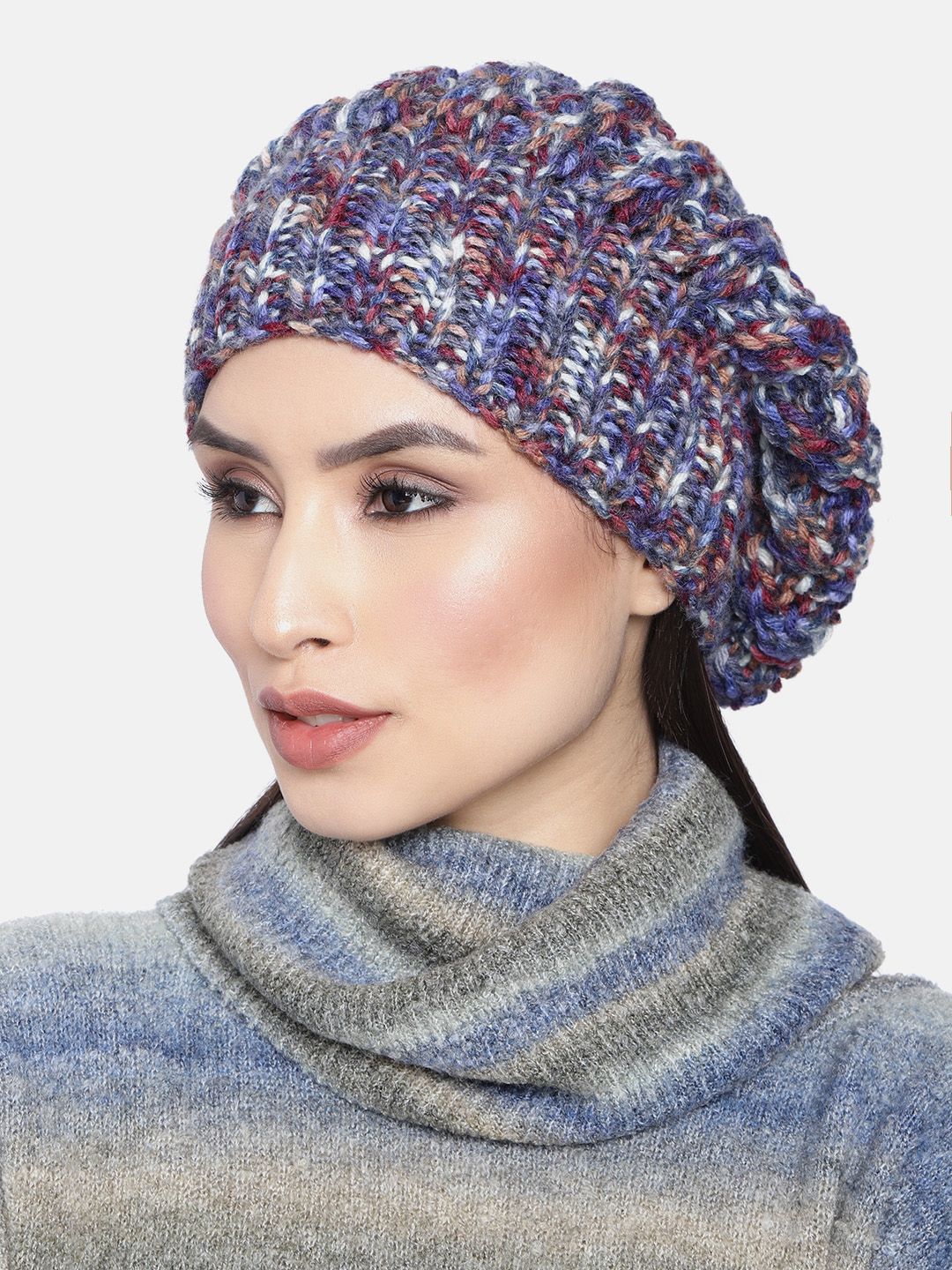 Magic Needles Women Blue Woollen Handknitted Beanie Price in India