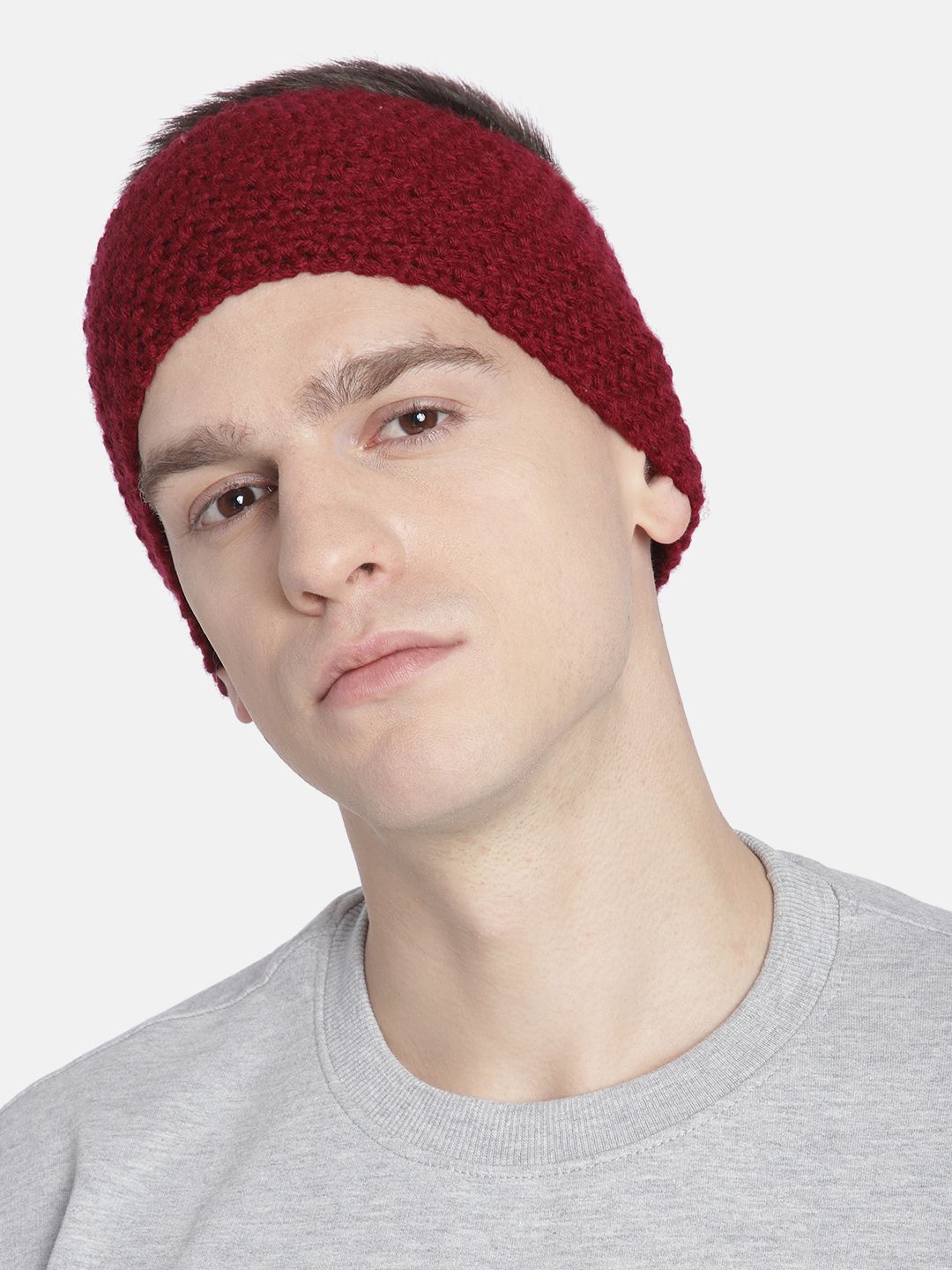 Magic Needles Men Maroon Self-Design Knitted Bandana Woollen Headband