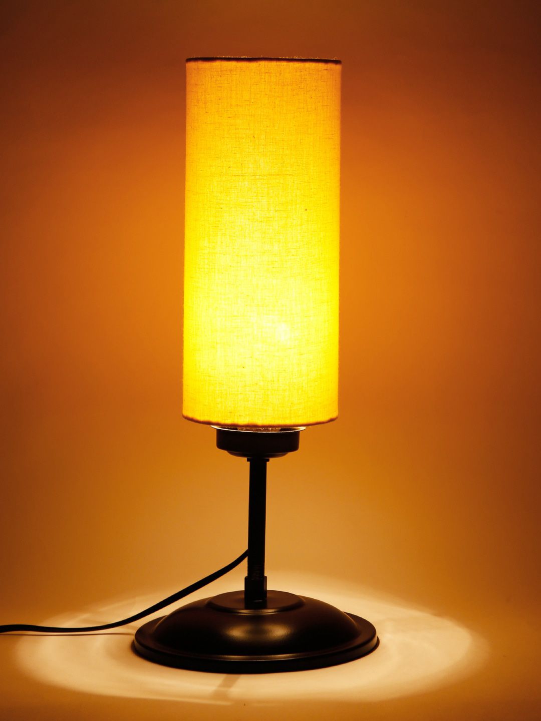 Devansh Cylindrical Yellow Cotton Shade Table Lamp with Black  Base Price in India