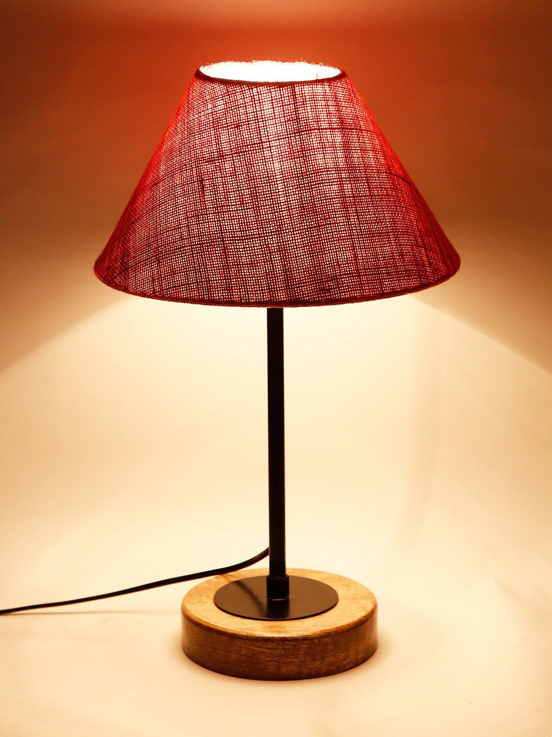 Devansh Pink Jute Shade Table Lamp with Wood Base Price in India