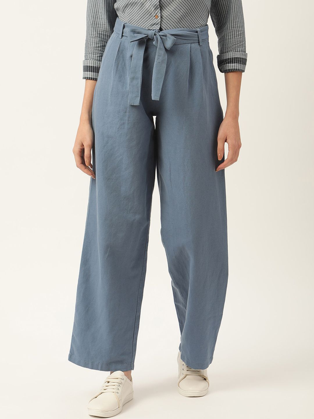 ROOTED Women Blue Pleated Trousers Price in India