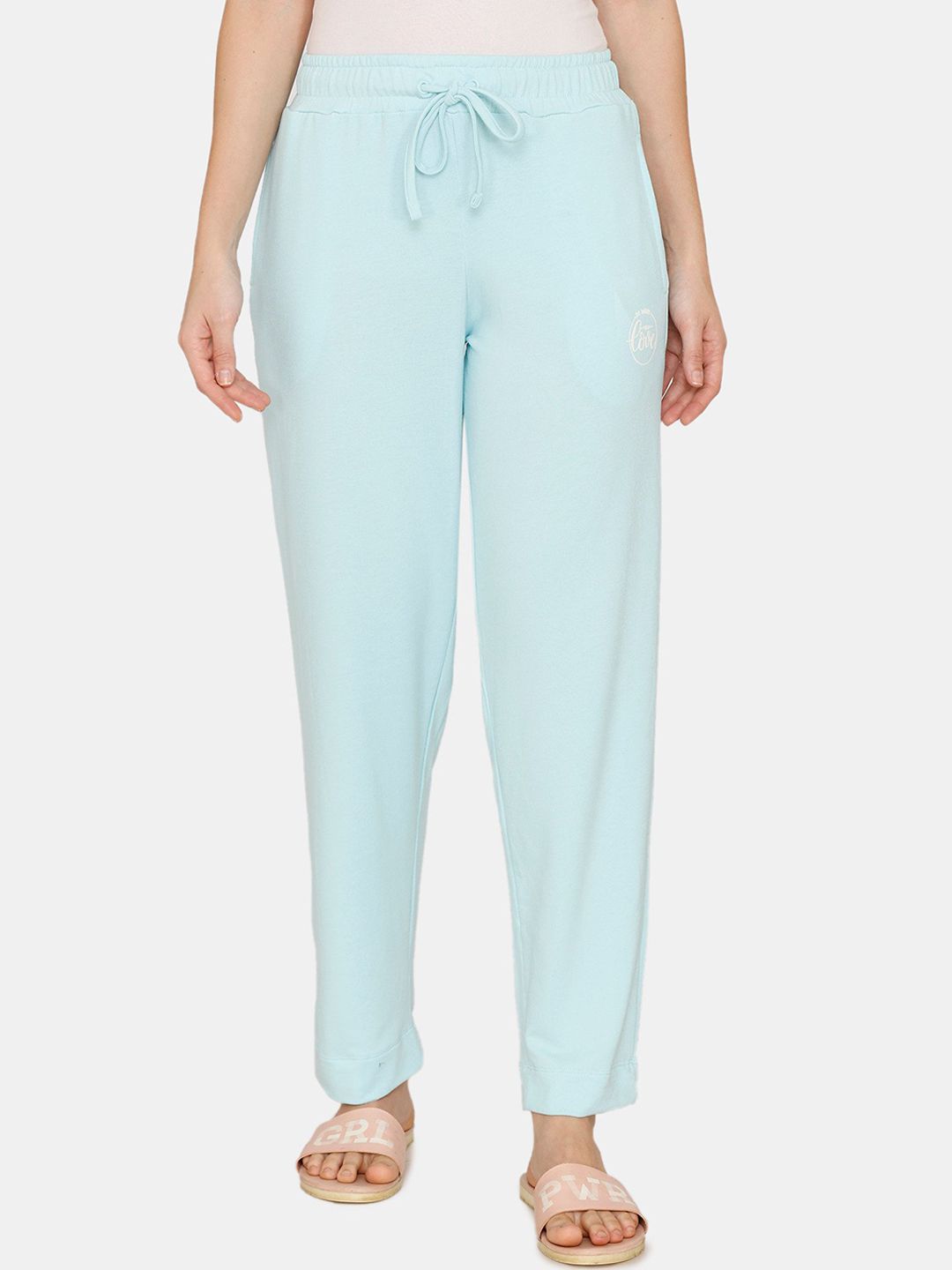 Zivame Women Turquoise Blue Solid Mid-Rise Lounge Pants Price in India