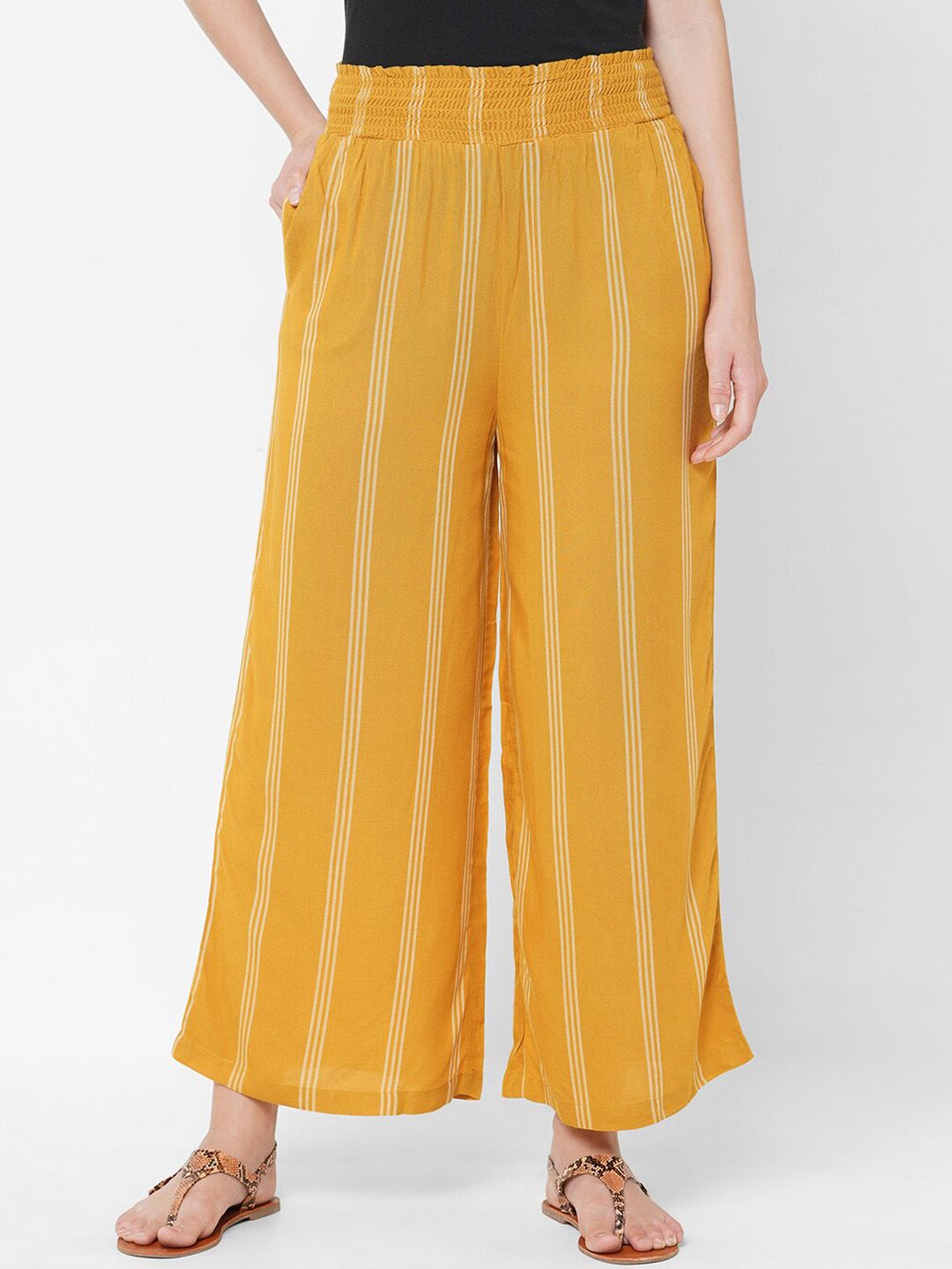 Mystere Paris Women Yellow Striped Lounge Pants Price in India