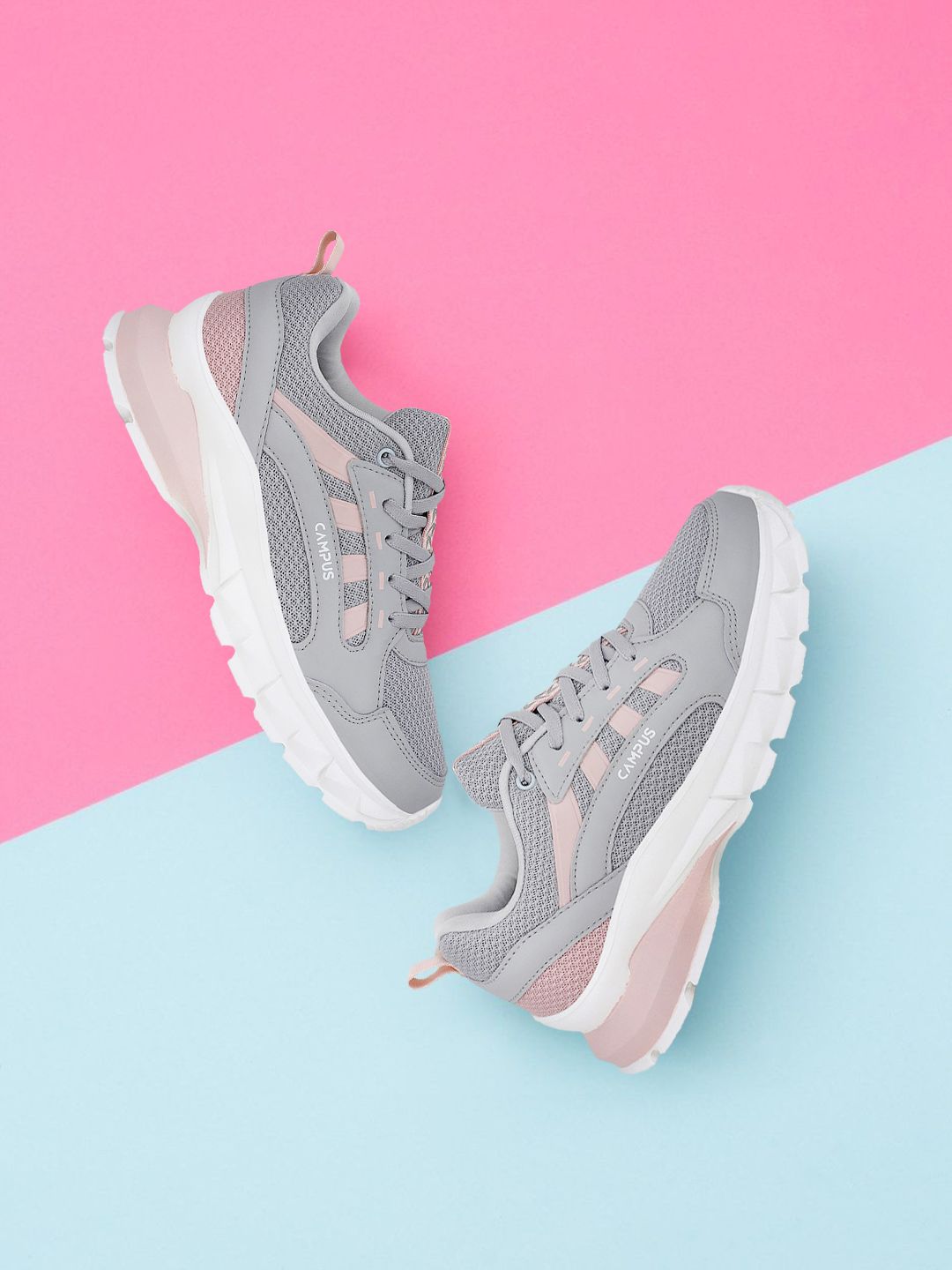 Campus Women Grey & Pink Mesh Running Shoes Price in India