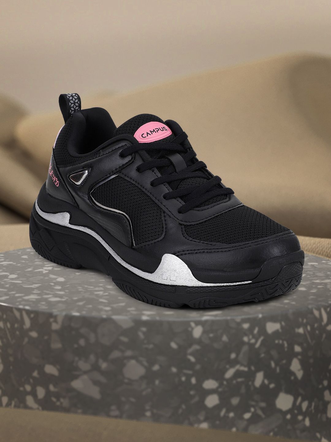 Campus Women Black & Pink Running Shoes Price in India