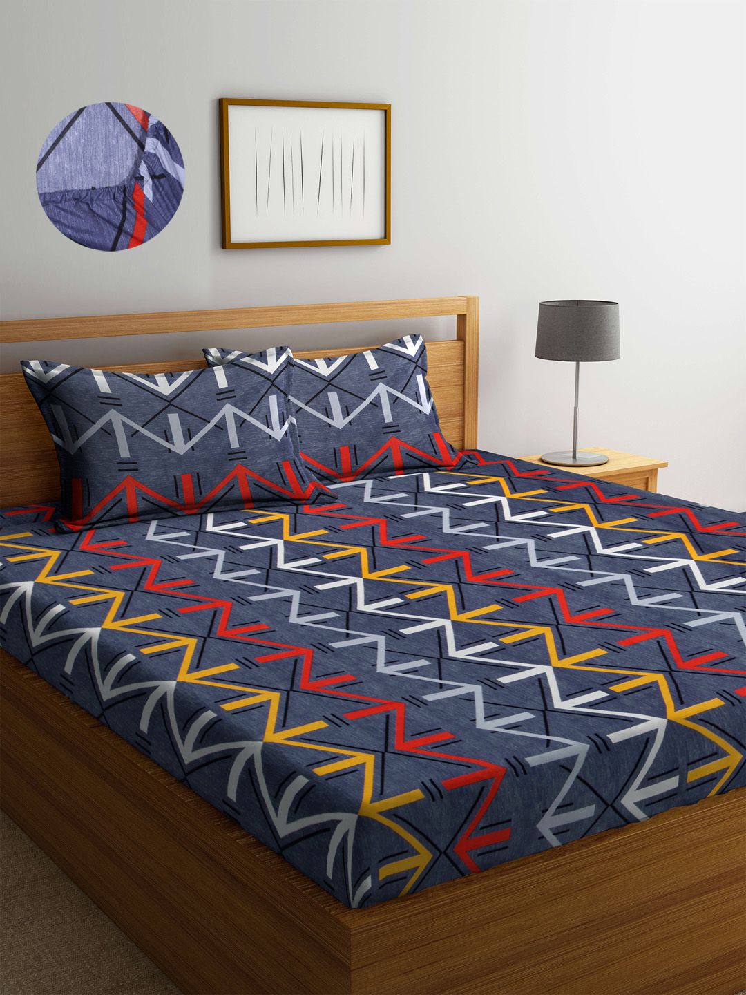 Arrabi Grey Geometric 300 TC King Bedsheet with 2 Pillow Covers Price in India