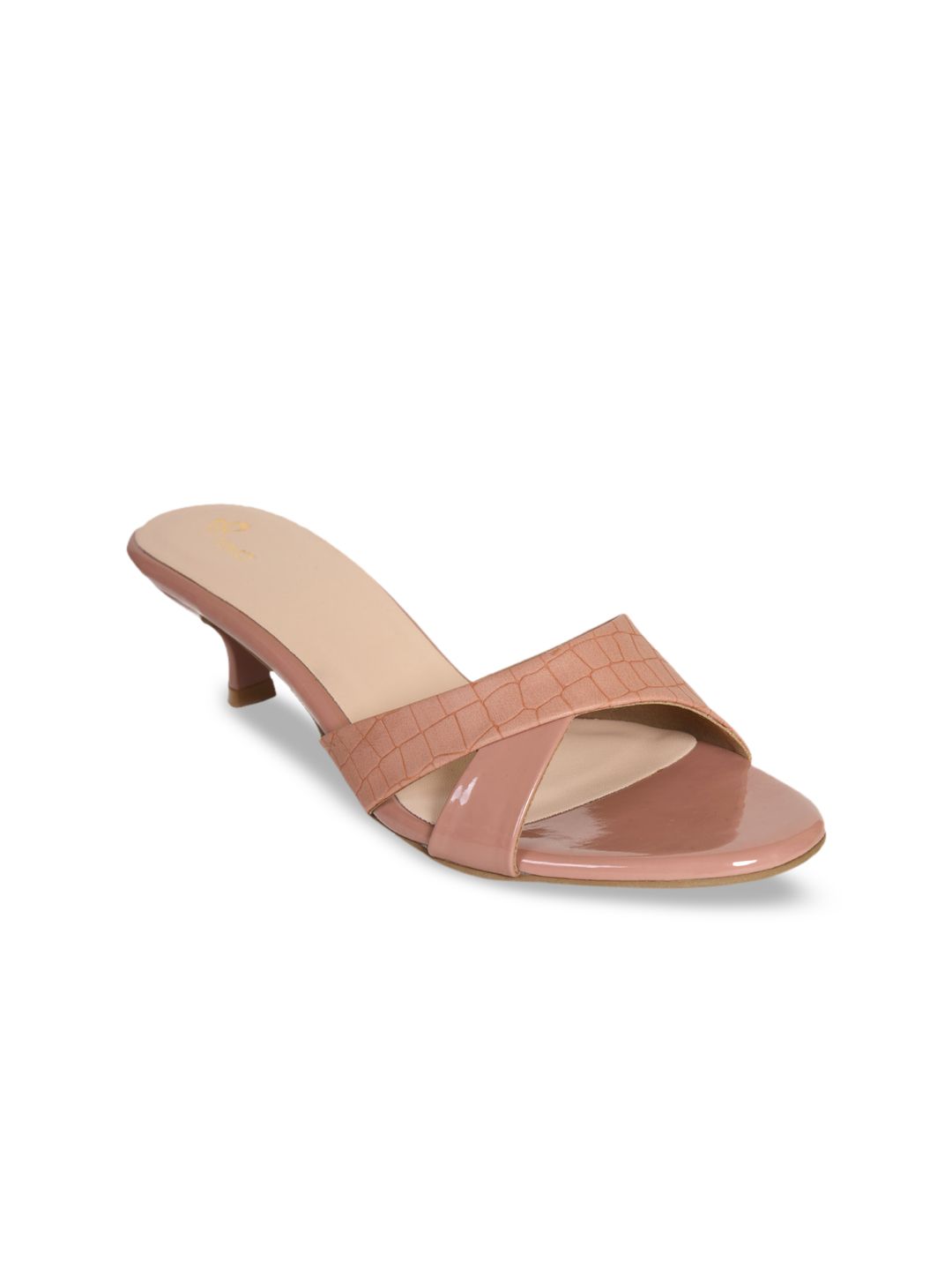 Ajanta Rose Gold Textured Party Kitten Sandals with Buckles Price in India