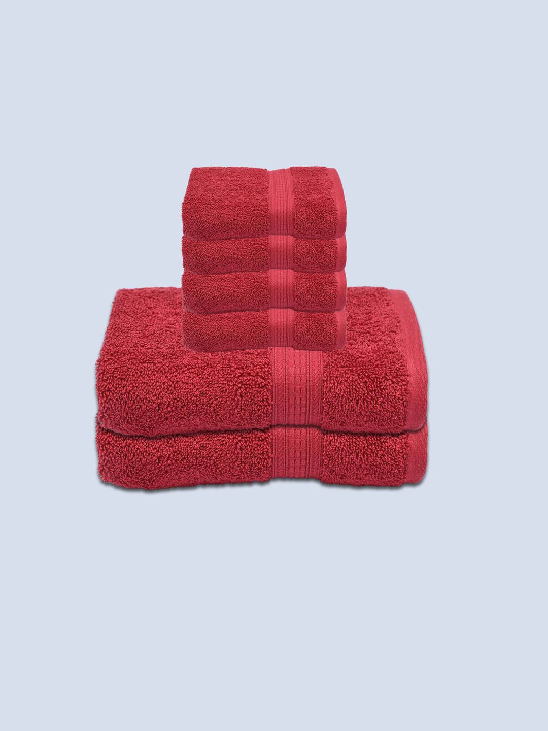 Livpure Smart Cherry Red Pack of 6 Solid 500 GSM Bath & Hand Towel Price in India
