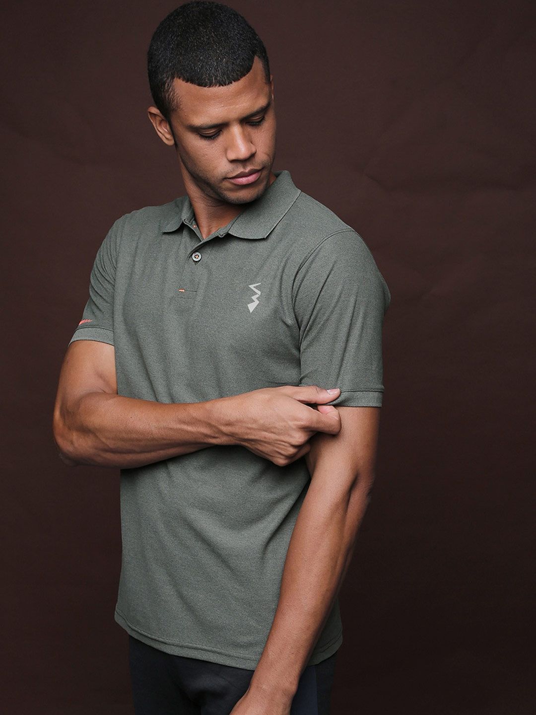 CAHOOT Men Olive Green Polo Collar Dri-FIT Running T-shirt
