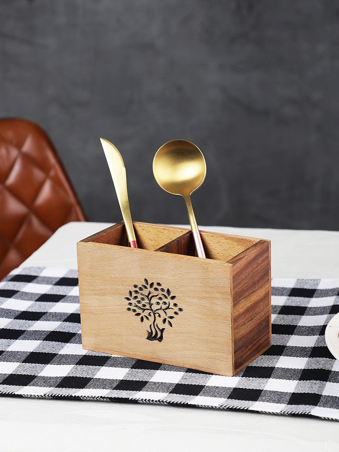 VarEesha Brown Handmade Wooden Cutlery Holder Price in India