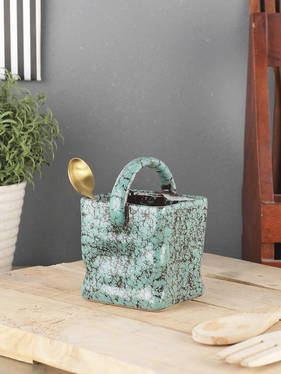 VarEesha Foliage Green Ceramic Cutlery Holder Basket Price in India