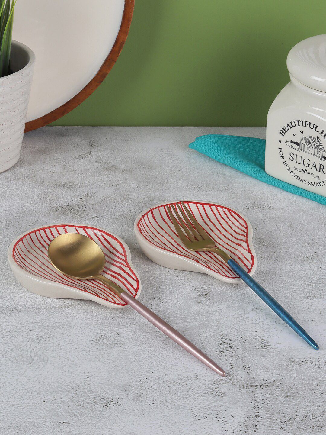 VarEesha Parikrama Red Spiral Ceramic Spoon Rests Set of 2 Price in India