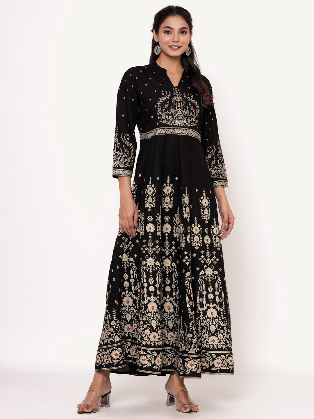 ANAISA Black Ethnic Motifs Maxi Dress Price in India