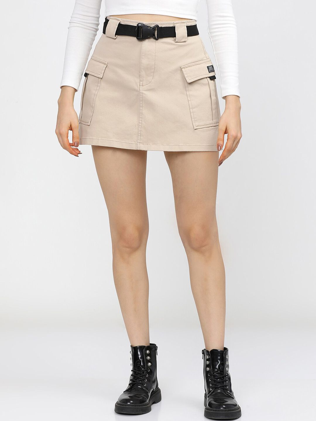 Tokyo Talkies Women Beige Solid A-line Mini Skirt Price in India