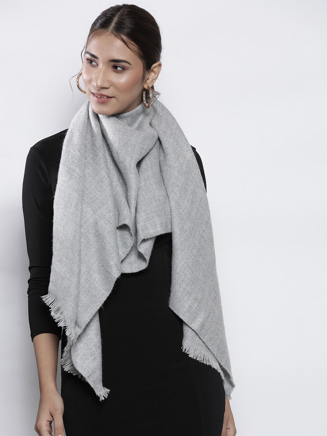 DeFacto Women Grey Melange Solid Winter Stole Price in India