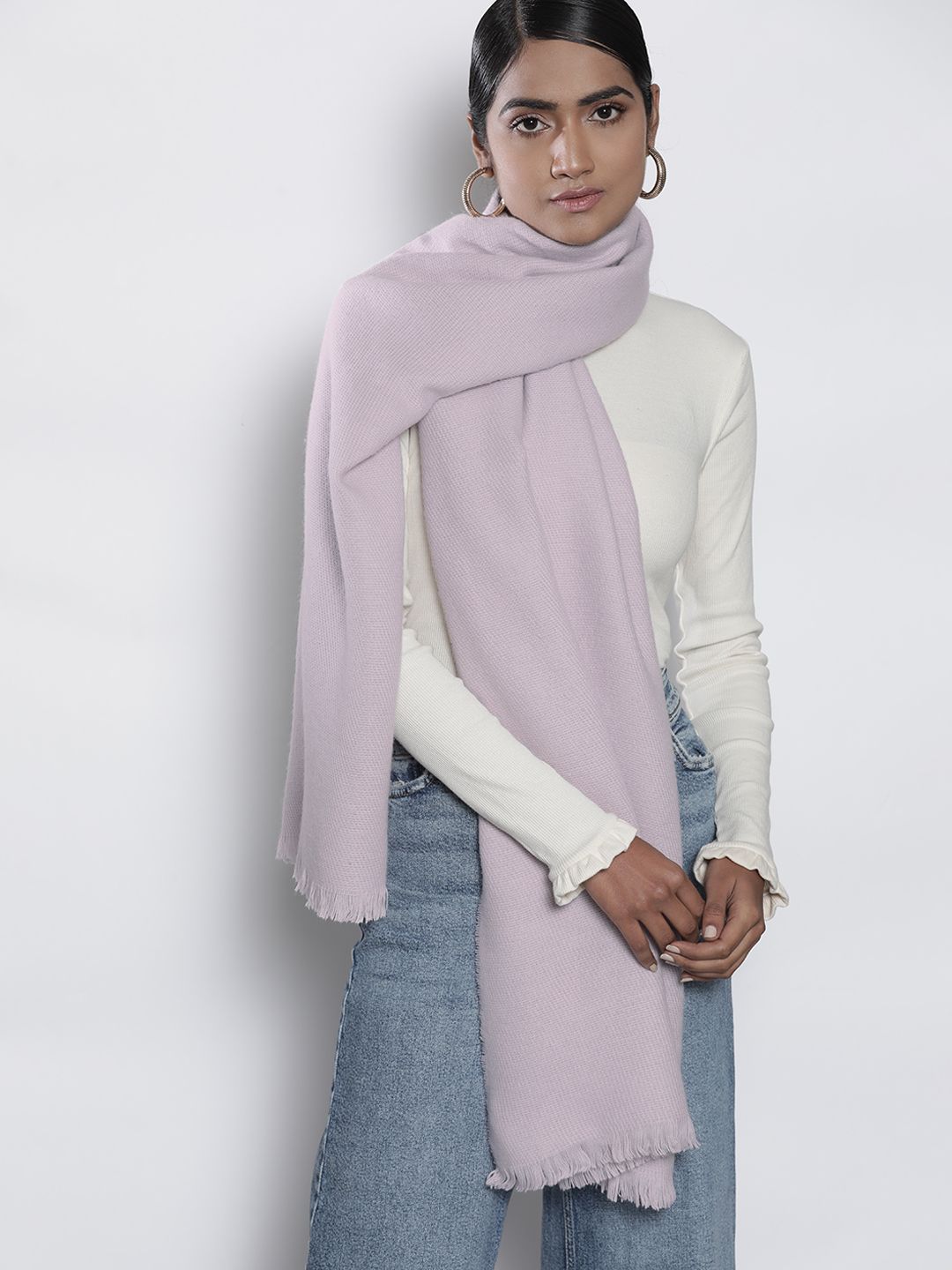 DeFacto Women Lavender Solid Winter Stole Price in India