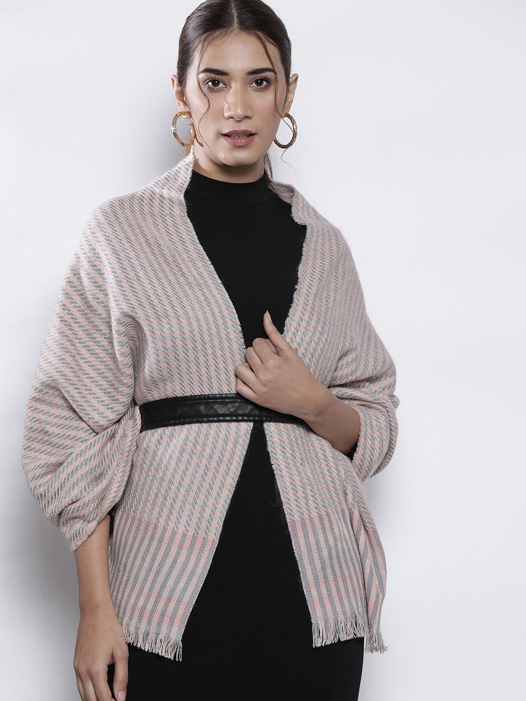 DeFacto Women Pink & Grey Striped Winter Stole Price in India