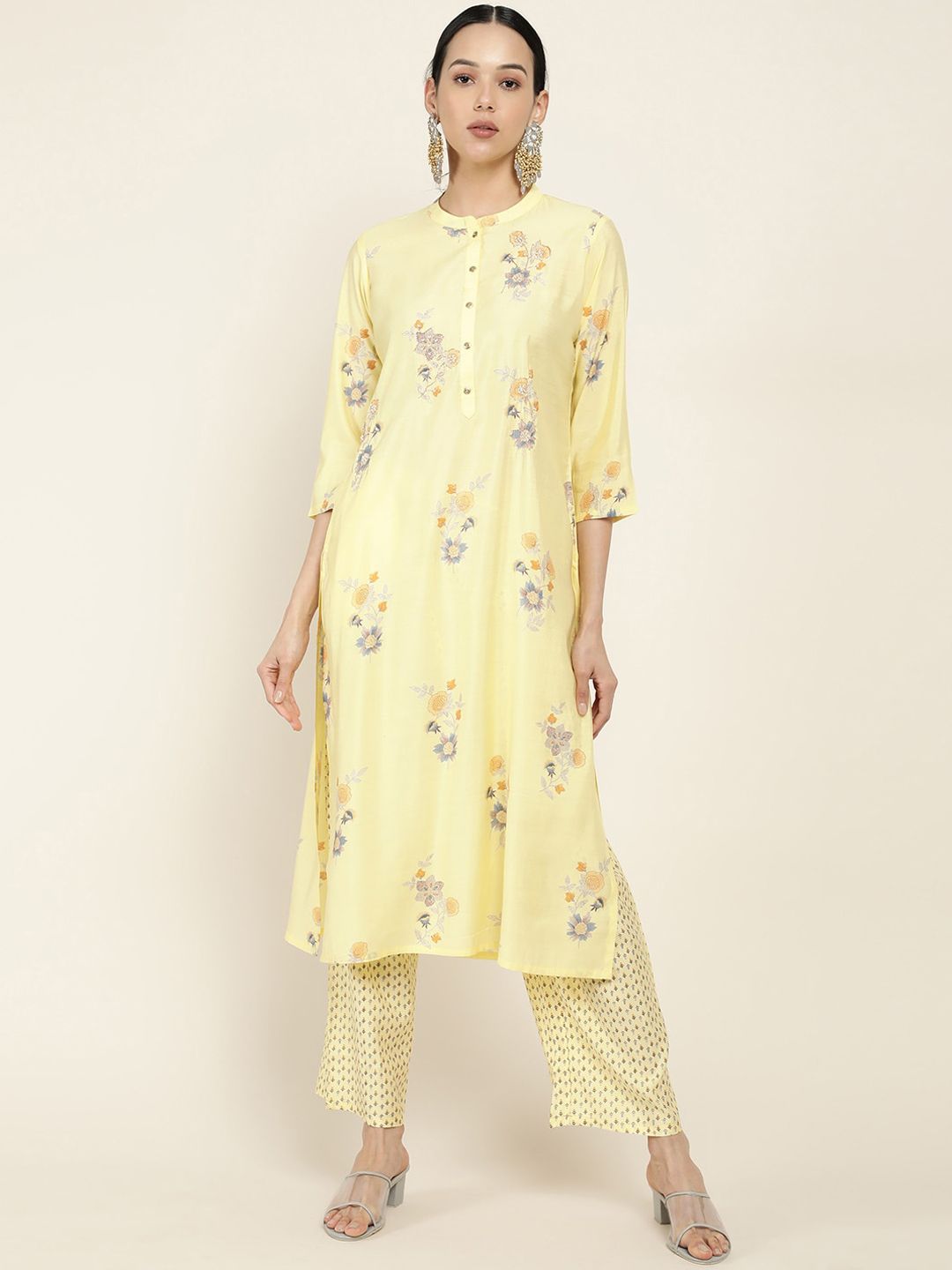 Soch Yellow Floral Printed Kurta with Trousers Price in India