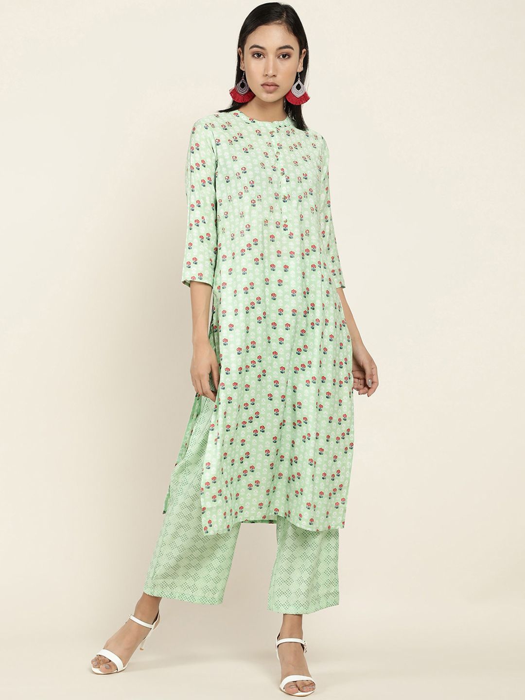 Soch Women Green Floral Printed Kurti with Trousers Price in India