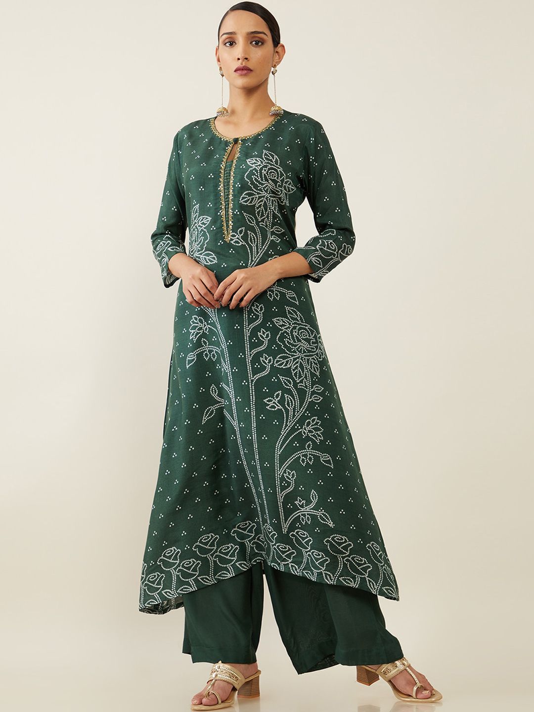 Soch Women Green Ethnic Motifs Printed Kurta with Trouser Price in India