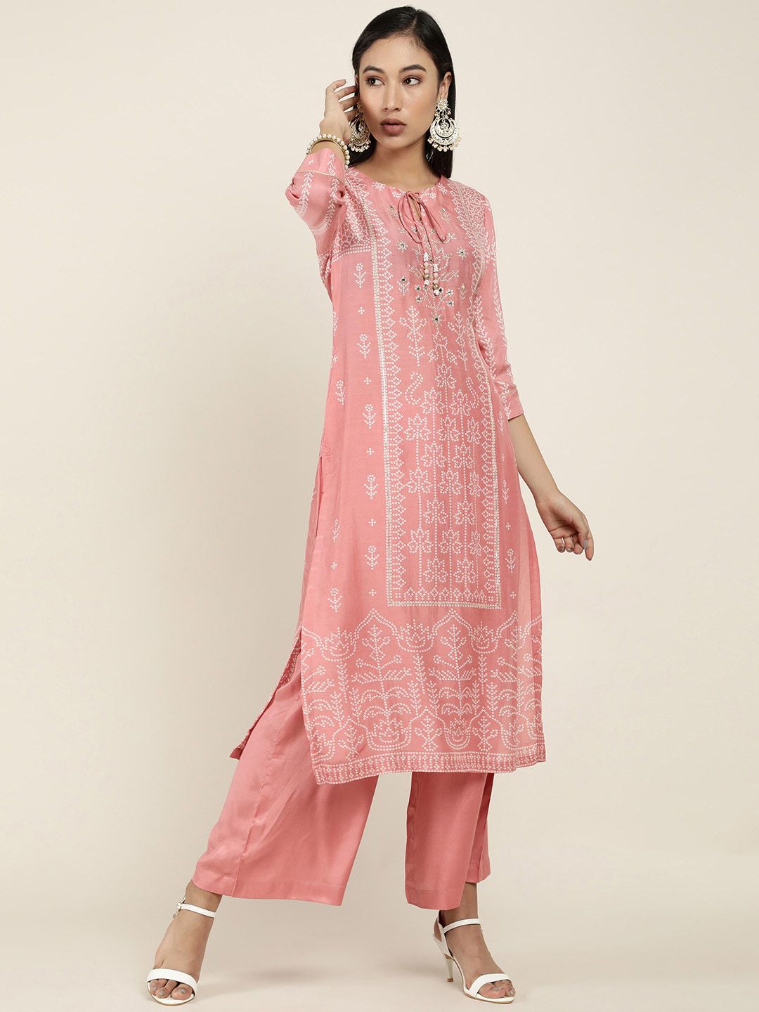 Soch Women Pink Ethnic Motifs Printed Kurta with Palazzos Price in India