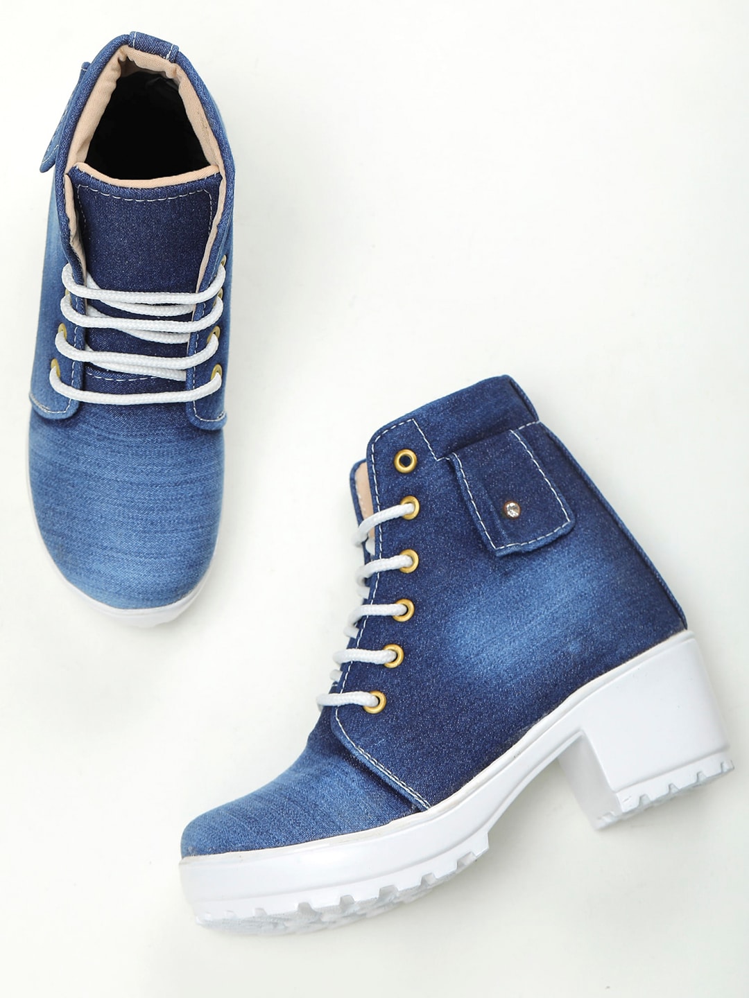 Walkfree Blue Comfort Heeled Boots Price in India