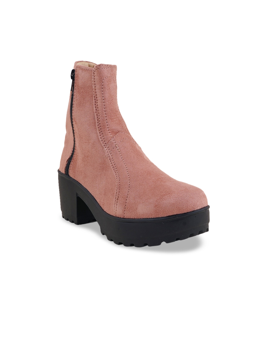 Walkfree Women Peach-Coloured Suede Flat Boots Price in India