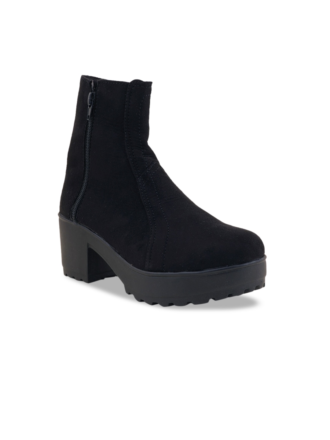 Walkfree Women Black Solid Mid Top Flat Boots Price in India