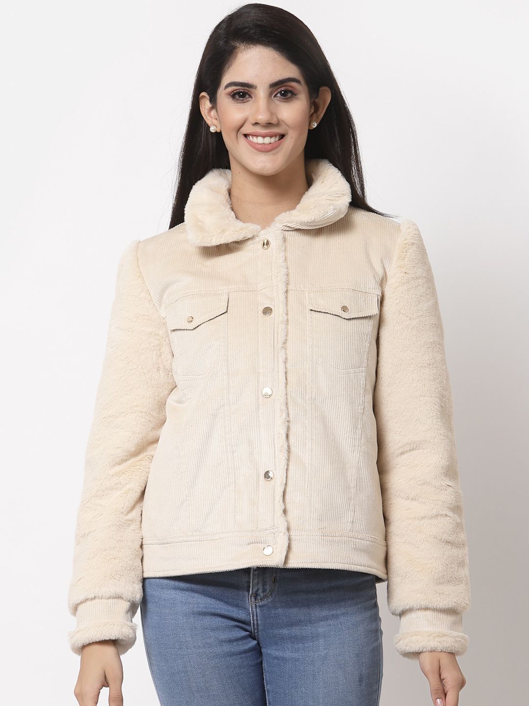 Juelle Women Off White Corduroy Tailored Jacket Price in India