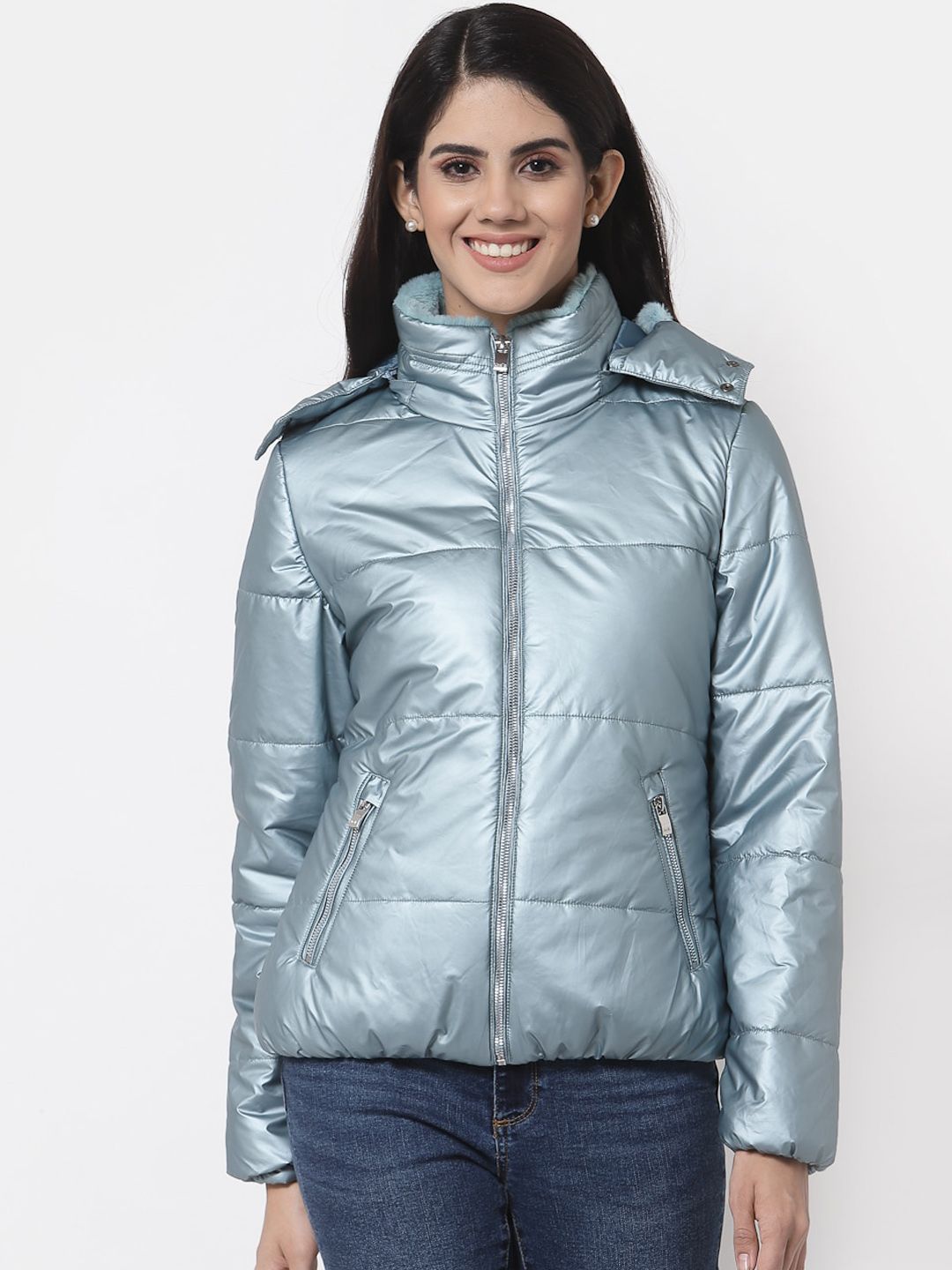 Juelle Women Blue Padded Jacket Price in India