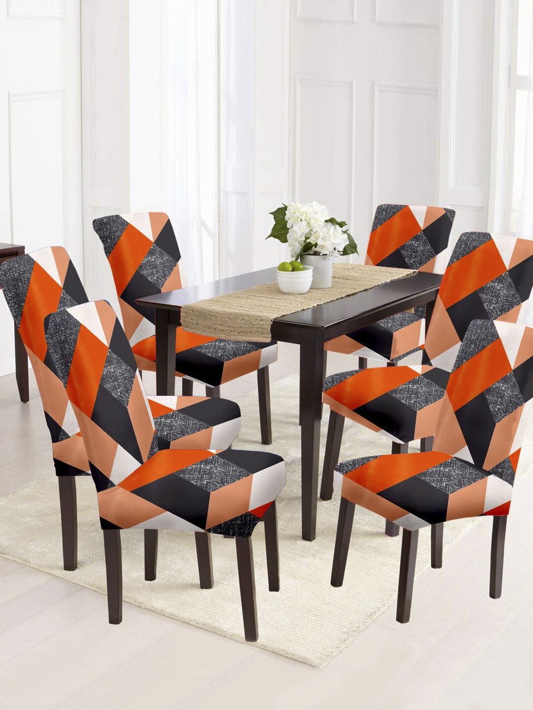 Cortina Set Of 6 Colourblocked Chair Covers Price in India