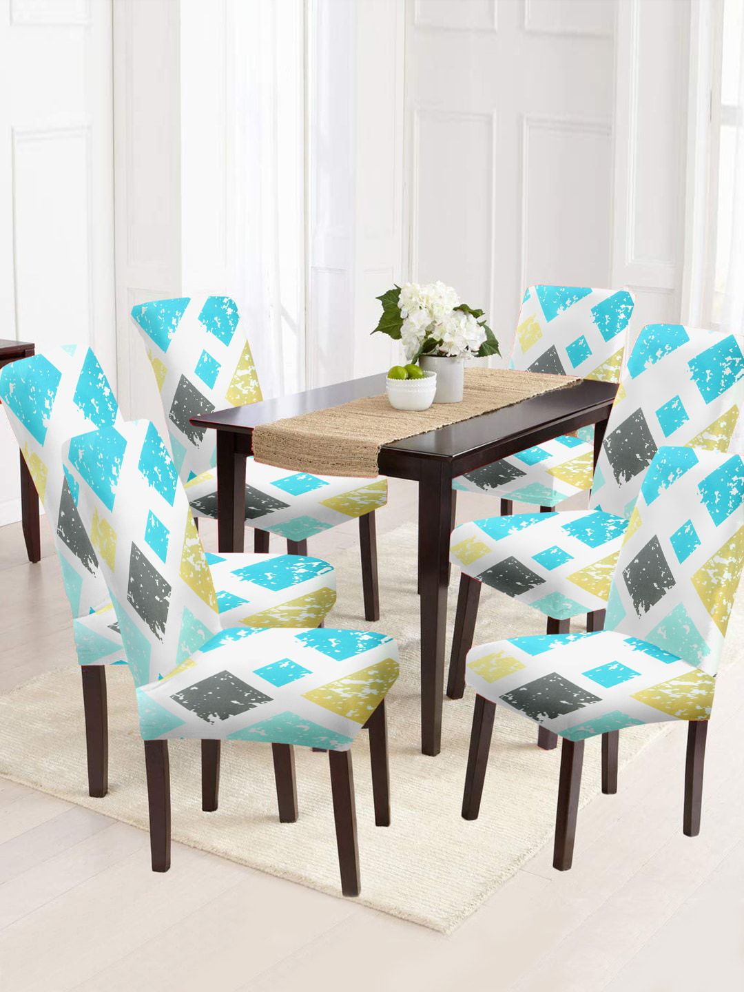 Cortina Set Of 6 Geometric Printed Chair Covers Price in India