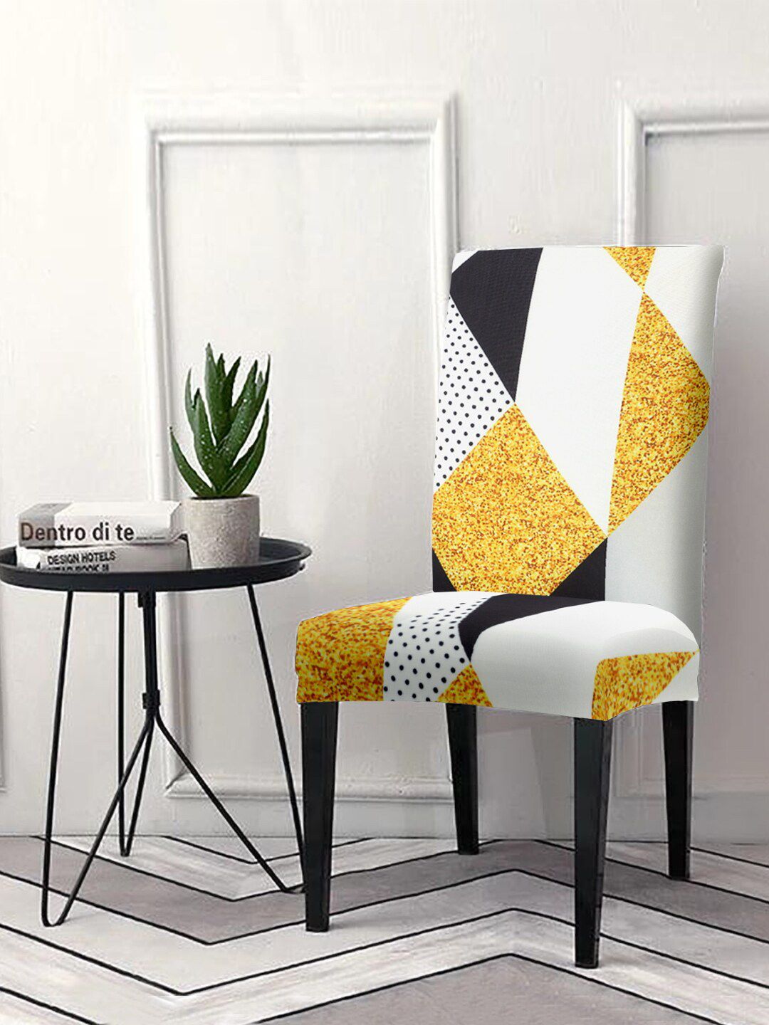 Cortina Unisex Yellow & White Printed Chair Cover Price in India
