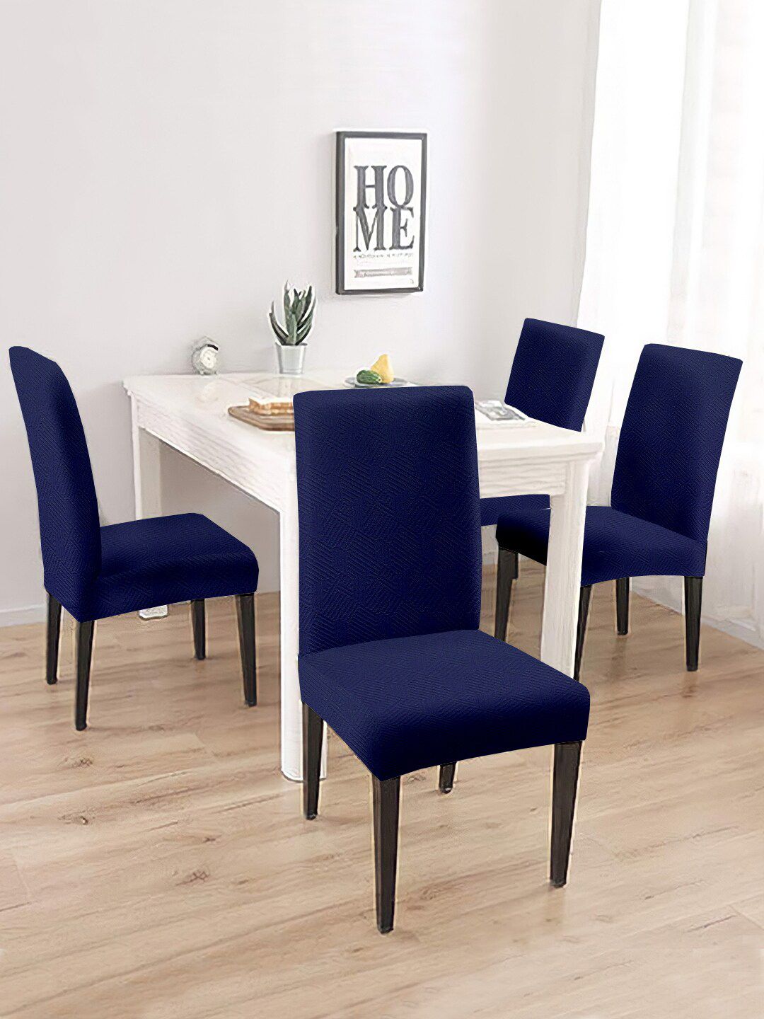 Cortina Unisex Set Of 4 Blue Textured Chair Covers Price in India