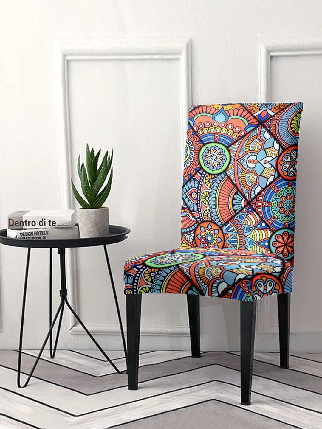 Cortina Unisex Grey & Orange Printed Chair Cover Price in India