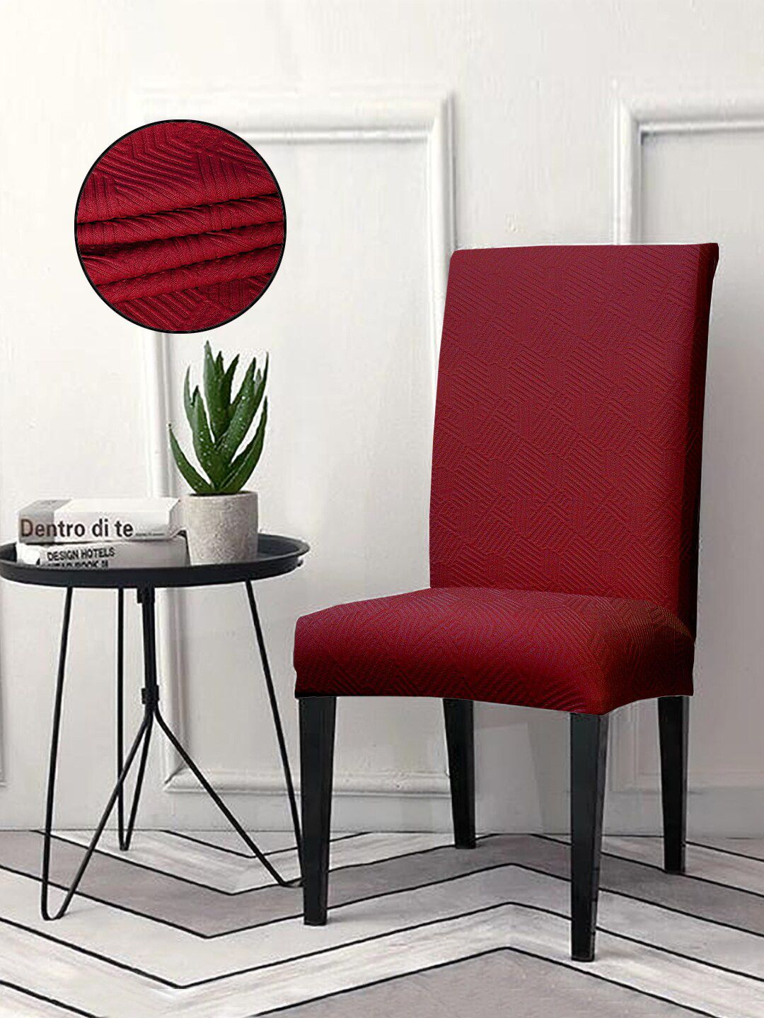 Cortina Unisex Maroon Textured Chair Covers Price in India