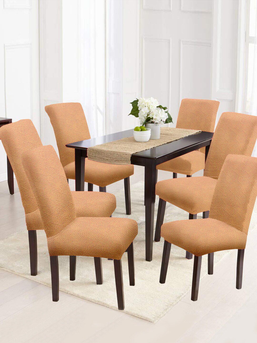 Cortina Unisex Set Of 6 Beige Textured Chair Covers Price in India