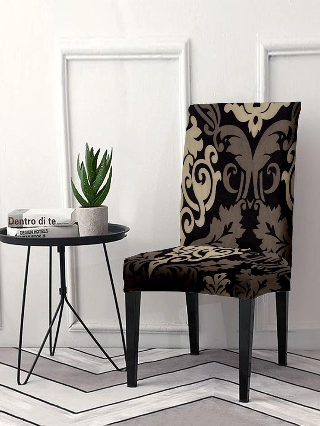 Cortina Unisex Black & Brown Printed Chair Cover Price in India