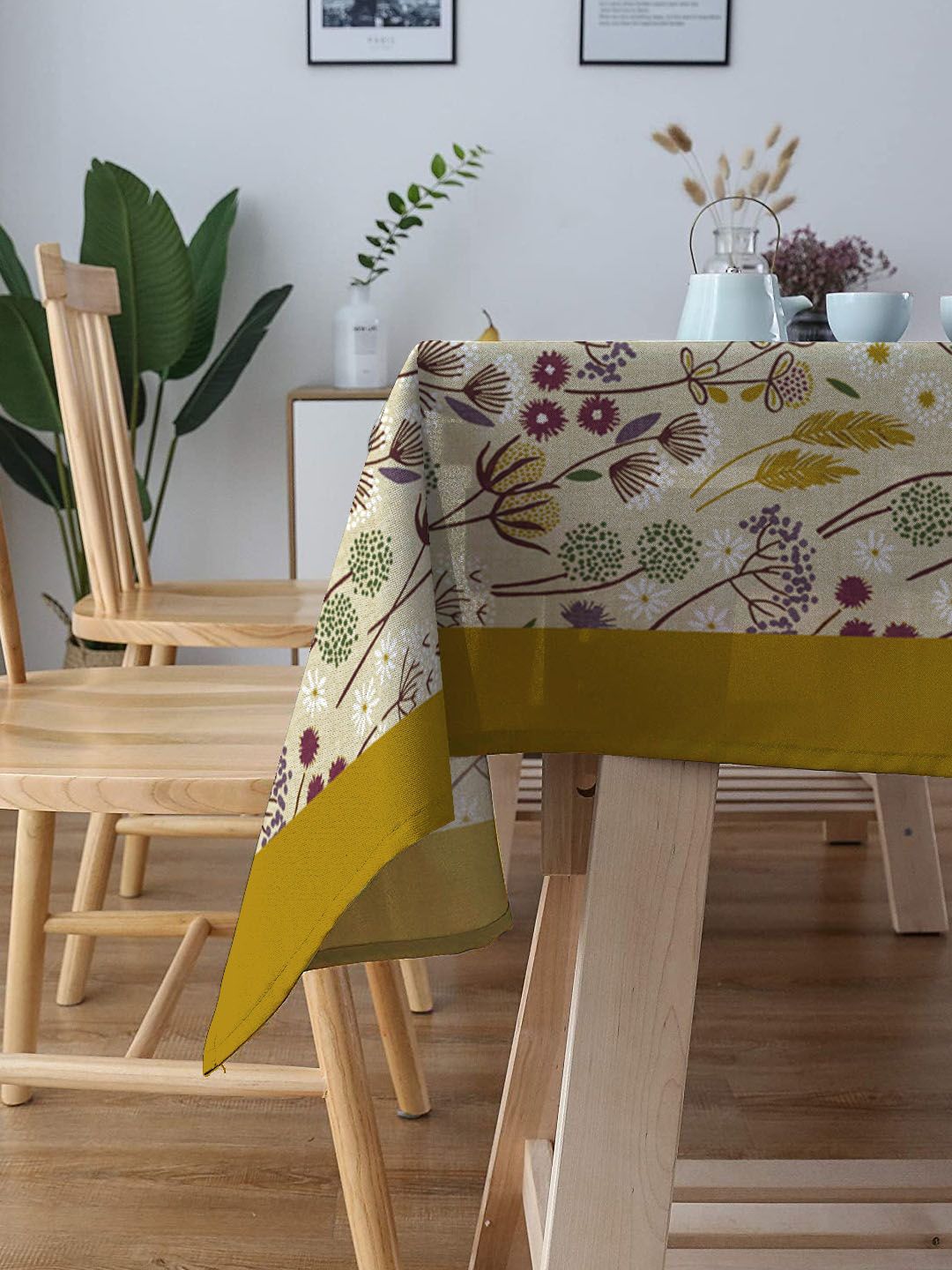 BLANC9 Mustard-Yellow & White Digital Printed Pure Cotton Rectangular Table Cover Price in India