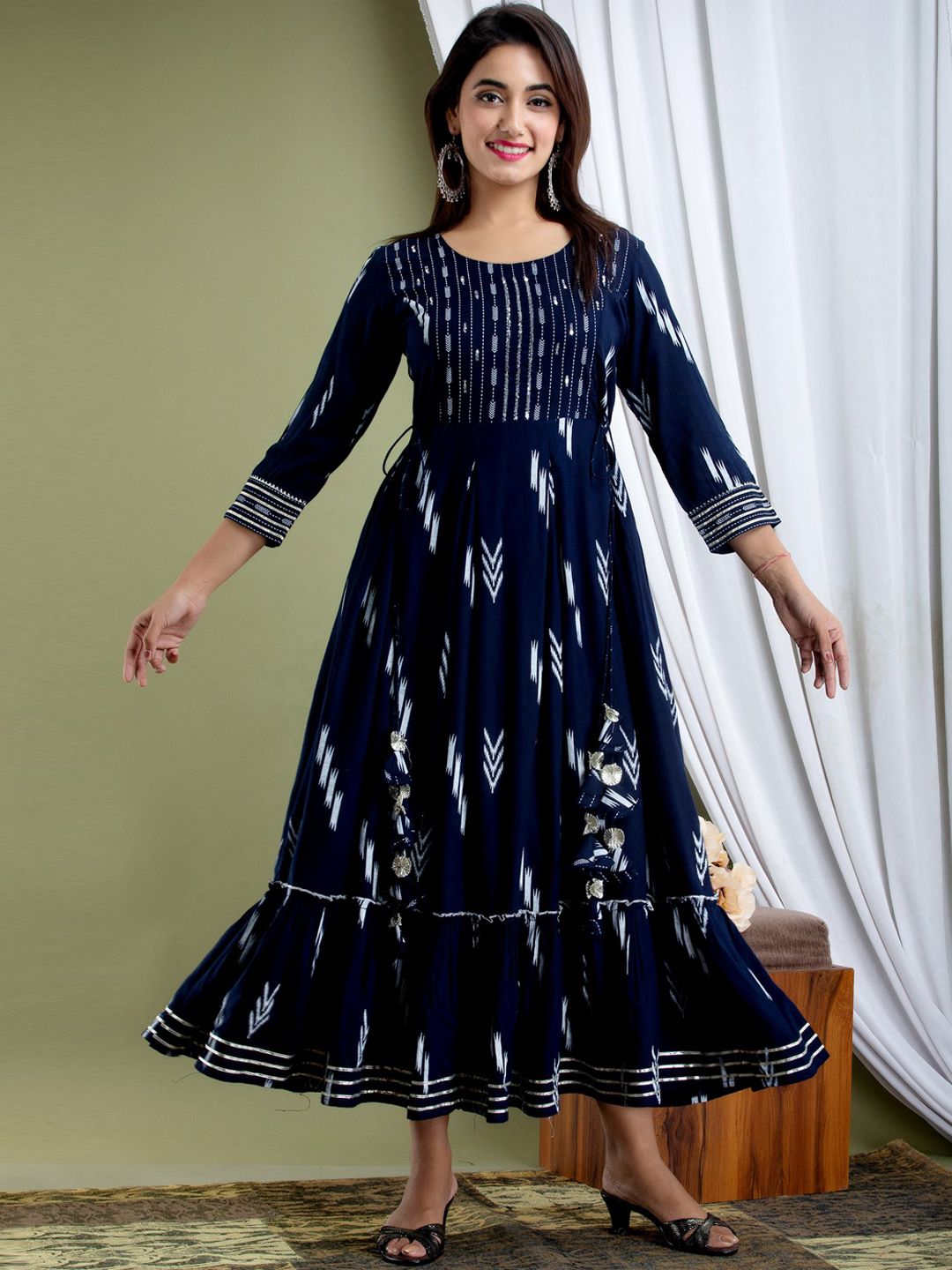 KALINI Women Navy Blue Printed Anarkali Kurta Price in India