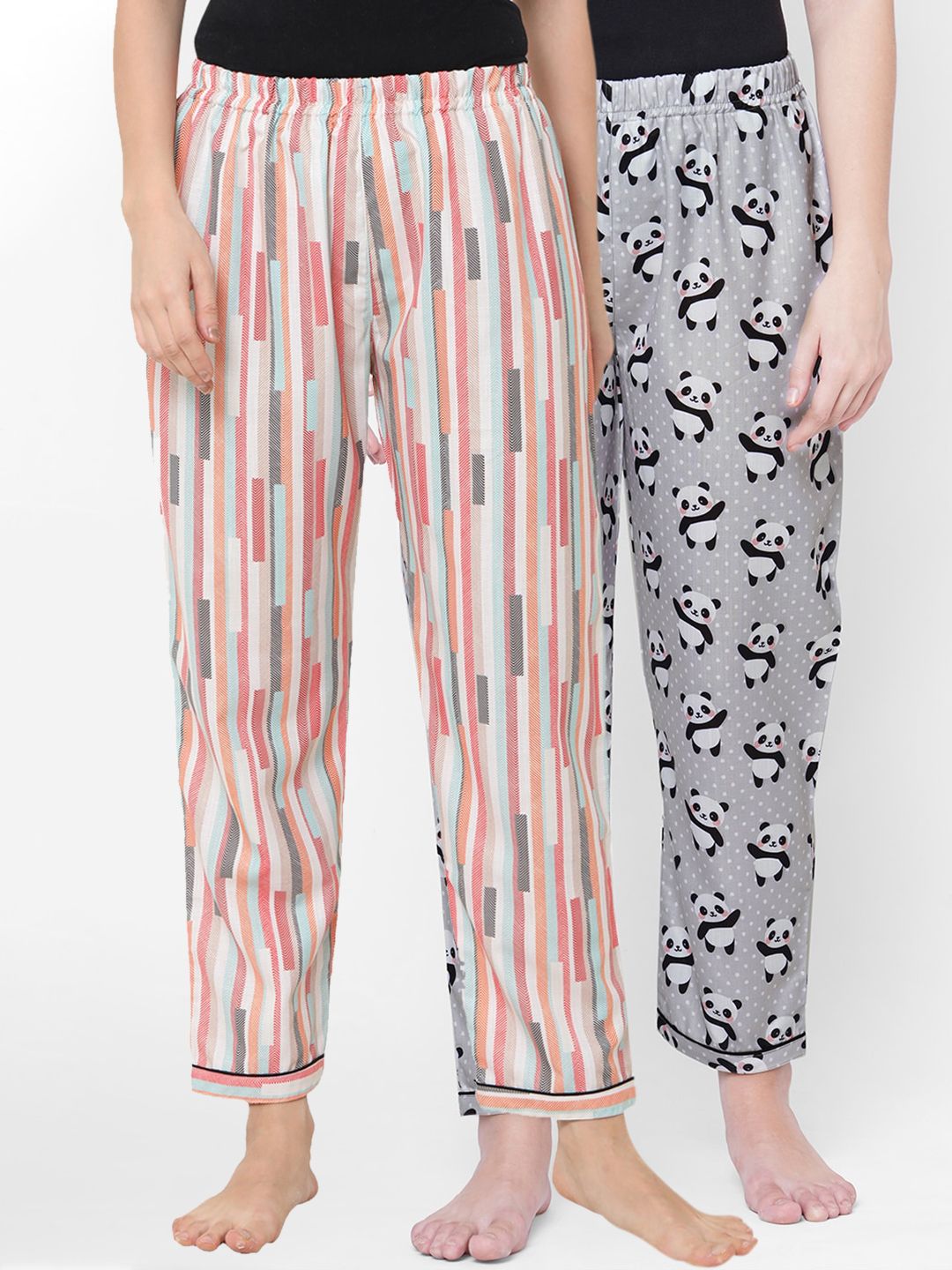 FashionRack Women Pink & Grey Set Of 2 Printed Lounge Pants Price in India