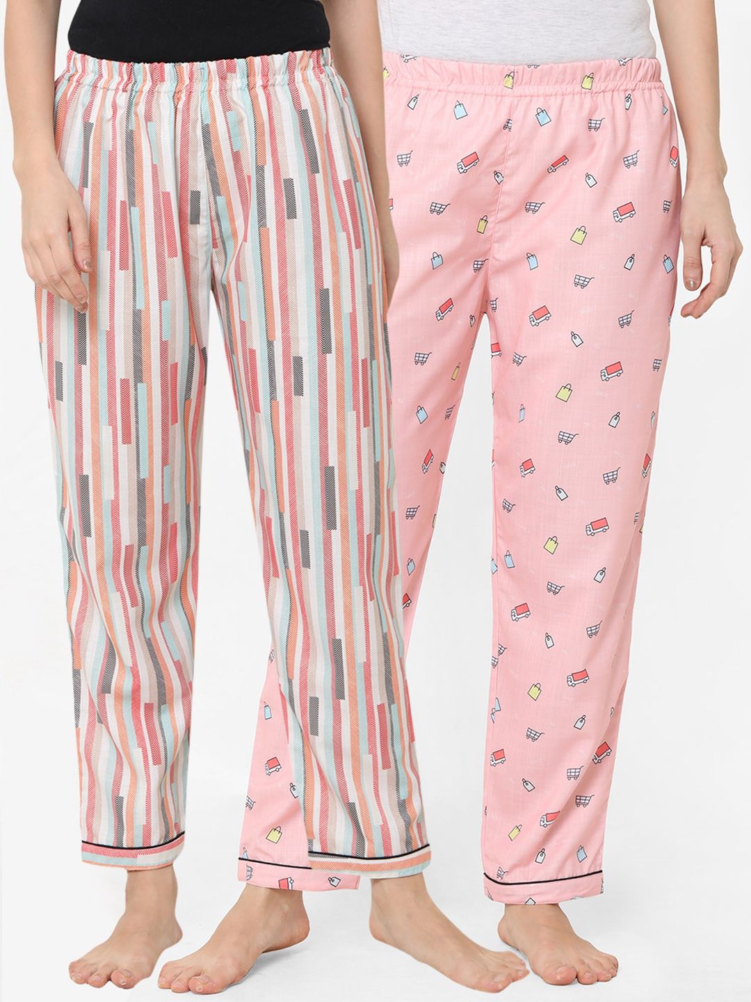 FashionRack Women Pack Of 2 Printed Cotton Lounge Pants Price in India