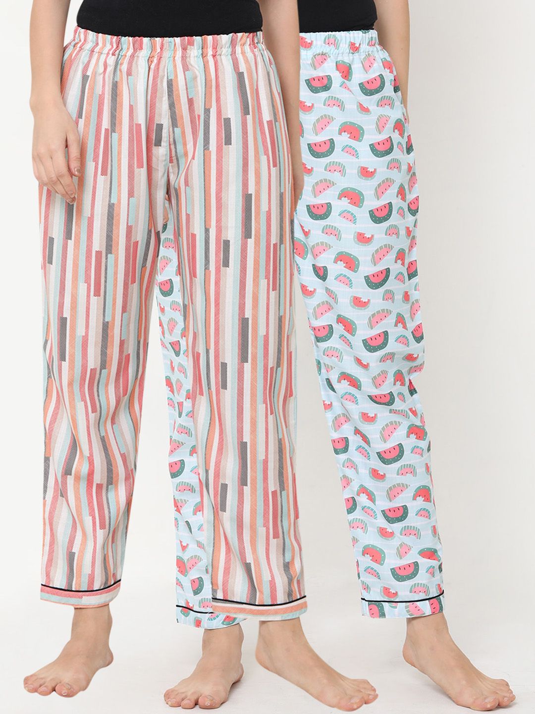 FashionRack Women Pack of 2 Printed Cotton Lounge Pants Price in India