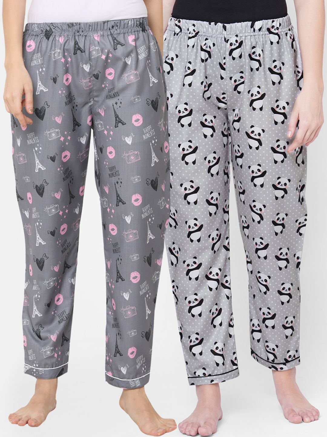 FashionRack Women Pack Of 2 Grey & Pink Printed Lounge Pants Price in India