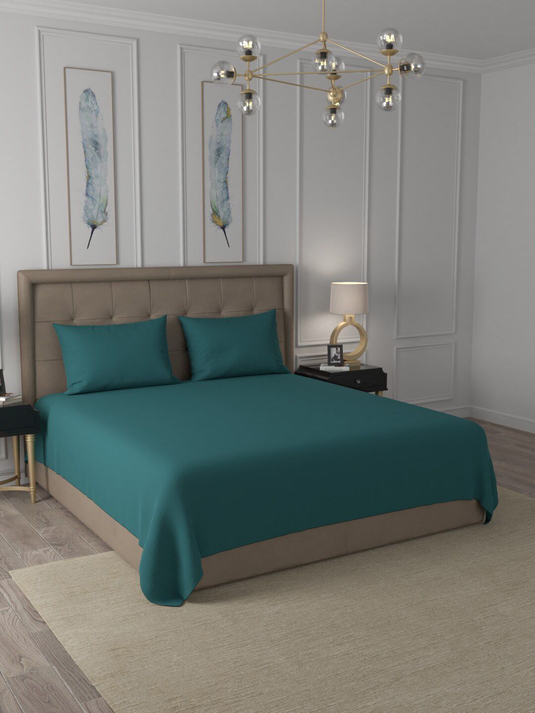 Livpure Smart Teal 300 TC Queen Bedsheet with 2 Pillow Covers Price in India