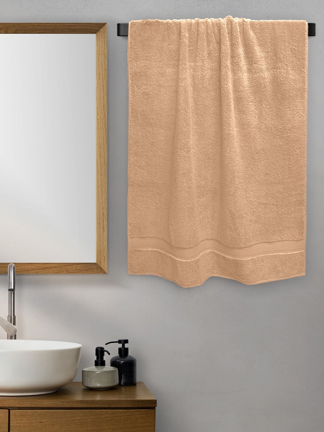 Aura Peach-Coloured Solid 650 GSM Cotton Bath Towel Price in India